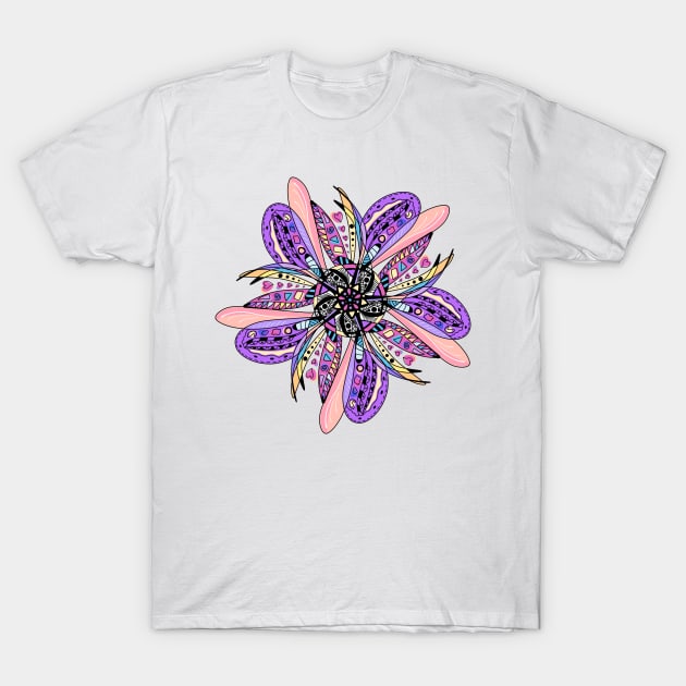 Floral multicolored mandala with fine details. T-Shirt by Art KateDav